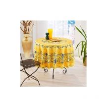 Nappe de Table Provençale Ronde motif coquelicot 180 cm, linge table Anti-Tâche Glycine, 100% Polyester, coloris Jaune