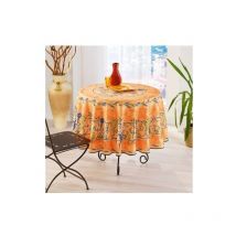 Nappe de Table Provençale Ronde motif coquelicot 180 cm, linge table Anti-Tâche Glycine, 100% Polyester coloris Orange