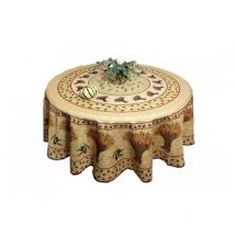 Nappe de Table Provençale Ronde180cm, Anti-Tâche avec motif Bouquet De Blé, 100% Polyester coloris beige