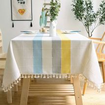 Nappe de Table rectangulaire en Coton et Lin Solide Broderie à Carreaux Gland Coton Couverture De Table en Linge pour Cuisine Salle à Manger