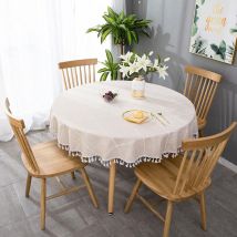 Nappe de Table Ronde Nappe Ronde 140cm Nappe Lavable Anti-Tache Nappe Ronde à Franges en Lin Décoration Fête Soirée pour Table de Cuisine Salle à