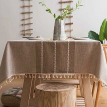 Nappe en Coton et Lin Robuste pour Tables Rectangulaires Nappe avec Broderie en Treillis Solide pour Décoration de Table à Manger de Cuisine. (140 x