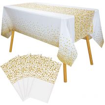 Nappe en plastique pour fêtes, nappe jetable pour tables rectangulaires, nappe à confettis à points estampés dorés, 5 paquets