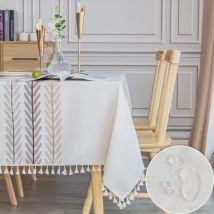 Nappe Imperméable Rectangulaire Table Cloth Coton Lin 140x180 cm Tassel Nappe Elegante Tablecloth Rectangle pour Table de Cuisine Decoration Trimec