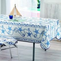 Nappe Provençale Rectangle ou Ronde Anti-Tâche Marin Blanc 100% Polyester - 300x150cm.