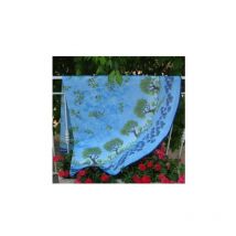 Nappe Provençale Ronde Anti-Tâche Arbre Olivier 100% Polyester - bleu .
