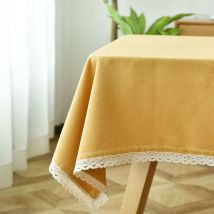 Nappe Rectangulaire Lavable en Coton et Lin avec Glands Linge de Tabl pour Anniversaire Mariage Table Basse Table à Manger Jaune - 130x250CM