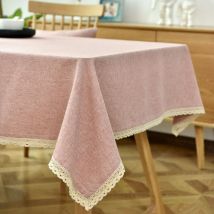 Nappe Rectangulaire Lavable en Coton et Lin avec Glands Linge de Tabl pour Anniversaire Mariage Table Basse Table à Manger Rose - 130x160CM