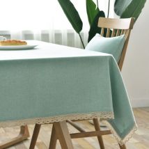 Nappe Rectangulaire Lavable en Coton et Lin avec Glands Linge de Tabl pour Anniversaire Mariage Table Basse Table à Manger Vert - 130x220CM