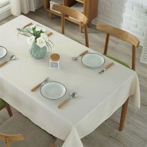 Nappe Rectangulaire Lavable en Coton et Lin avec Glands Linge de Tabl pour Anniversaire Mariage Table Basse Table à Manger Beige - 130x200CM