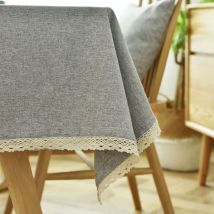 Nappe Rectangulaire Lavable en Coton et Lin avec Glands Linge de Tabl pour Anniversaire Mariage Table Basse Table à Manger Gris - 130x160CM