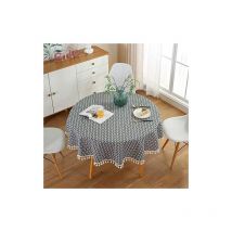 Nappe ronde en tissu uni coton et lin, pompon