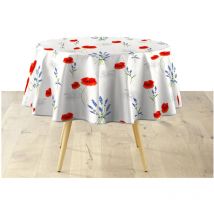 Nappe ronde pvc 160 cm Lavande et coquelicot