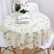 Nappe Table Ronde 100cm Nappe Abricot à Fleurs De Jardin en Coton Et Lin RéSistant Aux Taches Lavable RéUtilisable,(DentelleBord)