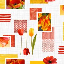 Nappe Toile cirée au mètre Tulipes Blanc