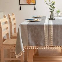 Nappes,Nappe de Table à Broder Nappe à Pompons en Coton et Lin Lavable, Couverture de Table Anti-décoloration sans Plis pour Cuisine à Manger