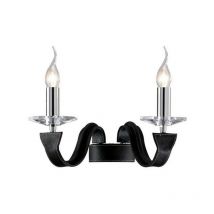 Inspired Diyas - Nardini - Wall Lamp 2 Candle Light Polished Chrome, Black Faux Leather, Crystal