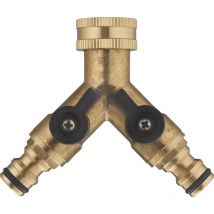 Aroz - Conector de Latón Boquilla de Grifo para Riego Hembra (3/4) - Selector de 2 Salidas Conexión Automática