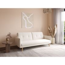 Deco In Paris - natal - Canapé clic clac en tissu bouclette blanc écru avec pieds en bois natal