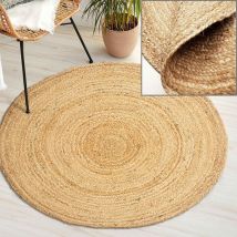 Natural Rattan Hand Woven Jute Rug, Boho Rugs for Outdoor and Indoor, Farmhouse Rug for Dining Room Kitchen, Living Area, Under Table Fiber Carpet,