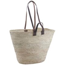 Naturbelassener Palmkorb + Leder-tragegurte Und Griffe 70 Cm