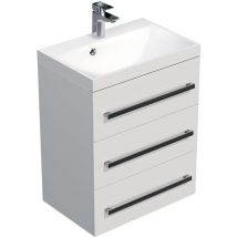 Naturel - Badezimmermöbel mit natürlichem Waschbecken Cube Way 60x76,5x40 cm glänzend weiß (CUBE2603BL)