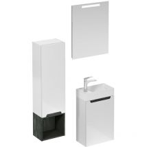 Naturel - Badezimmerset mit Waschbecken inklusive Waschtischmischer, Auslauf und Siphon Stilla glänzend weiß (KSETSTILLA021)