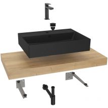 Naturel - Conjunto de baño sat con encimera de lavabo Dolce 100x8x50 cm, imitación roble halifax