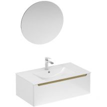 Naturel Ensemble de salle de bain avec lavabo comprenant mitigeur de lavabo, bec et siphon Naturel Stilla blanc brillant (KSETSTILLA027)