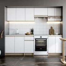 Katarina lux 2,4 m, ensemble de meubles de cuisine à assembler, blanc et chêne (ksetkatarinao) - Naturel