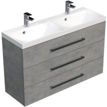 Naturel - Meuble de salle de bain avec double vasque Cube Way 120x76,5x40 cm, couleur béton (CUBE21203BE)