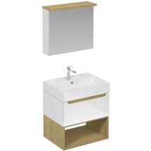 Naturel - Mobiletto da bagno con lavabo, comprensivo di rubinetto, bocca e scarico per lavabo Stilla bianco lucido (KSETSTILLA010)