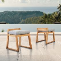 Naturel - Natural Juego de 2 sillas de exterior de teca maciza, 50x59,5x56 cm, con cojines gris perla, sin respaldo (NATOFCH50S-DUO)