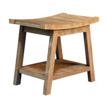 Tabouret de salle de bain en teck massif, 51x51x40.5 cm, fabrication artisanale (NATIFST50) - Naturel
