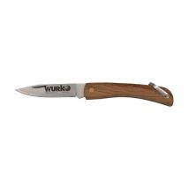 Wurko - navaja campaña 9cm , Navaja de campaña Mango de madera Hoja de 9 cm de acero inoxidable Con anilla para colgar o para llavero.