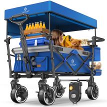 Bollerwagen Faltbar GTS-9100 avec toit Chariot de transport pliable incl. 2x système de ceinture 3 points 360° pneus pleins Bleu marine / Gris