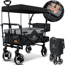 Bollerwagen Faltbar GTS-9100 avec toit Chariot de transport pliable avec 2x système de ceinture 3 points 360° pneus pleins Noir / Gris - Kesser