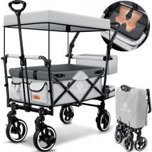 Bollerwagen Faltbar GTS-9100 avec toit Chariot de transport pliable incl. 2x système de ceinture 3 points 360° pneus pleins Gris - Kesser