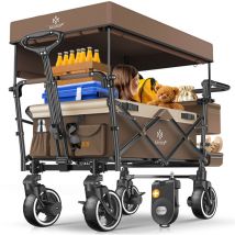 Bollerwagen Faltbar GTS-9100 avec toit Chariot de transport pliable avec 2x système de ceinture 3 points 360° pneus pleins Marron / Beige - Kesser