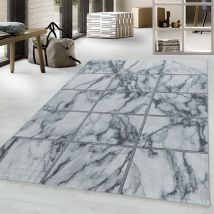 Lord Of Rugs - Naxos Luxury Marbled Rug Bedroom Living Room Contemporary White on Silver Medium 120x170 cm (4'x5'6')