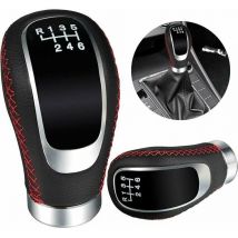 Nazalus-Vente chaude-Accessoire Voiture Interieur Universel Pommeau Levier Vitesse Cuir 6 Vitesses avec 3 Adaptateurs 8mm 10mm 12mm Noir Rouge pour