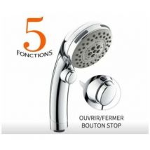 Nazalus-Vente chaude-Pommeau de douche chromé avec bouton d'arrêt Douchette à main 5 modes au choix