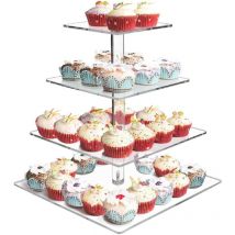 Nazalus-Vente Présentoir à cupcakes carré en acrylique à 4 étages - Présentoir à pâtisseries - Arbre à dessert - Pour mariage, fête d'anniversaire