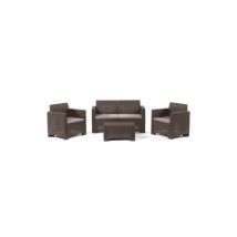 Salmar - Nebraska ii garden lounge set with table, two armchairs and a sofa with brown rattan effect polypropylene cushions