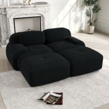 Neche 2-sitzer-modulsofa Aus Cordstoff, Schlafsofa Mit 2 Abnehmbaren Fußstützen, Hochelastischer Komfort, Schwarz