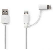 Câble de Synchronisation et de Chargement 2 en 1 usb a Mâle - Micro b Mâle / Apple Lightning Mâle à 8 Broches 1,0 m Blanc