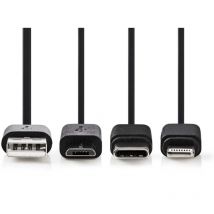Câble de synchronisation et de charge 3 en 1 Nedis CCGP60620BK10 usb-a mâle - Micro b mâle / Type-c mâle / Apple Lightning 8 broches mâle 1,0 m Noir
