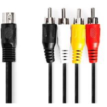 Câble audio DIN DIN 5-Pin Mâle 4x RCA Mâle Plaqué nickel 1.00 m Rond PVC Noir Label