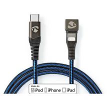 Modèle du produit : Câble USB 2.0 Apple Lightning à 8 broches USB-C Mâle 60 W 480 Mbps Plaqué nickel 2.00 m Rond Nylon / Tressé Bleu / Noir