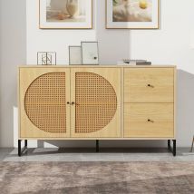 Need - Buffet Meuble de Rangement avec Portes en Rotin et Tiroirs, Table de Console Armoire de Cuisine pour Chambre à Coucher, Salon, Bureau, Cuisine